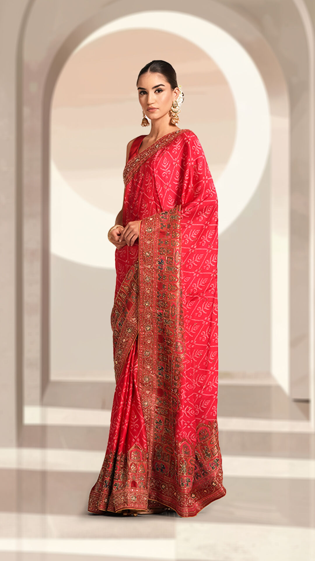  A beautiful woman in a red sequin saree